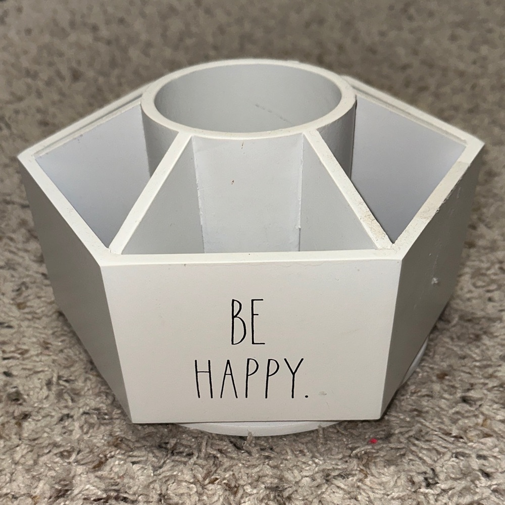 Rae Dunn White 'Be Happy' Hexagonal Organizer